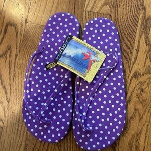 LAGUNA LADIES FLIP FLOPS PURPLE/WHITE POLKA DOTS SZ 8 NEW ADORABLE COMFORT
